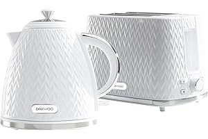 Daewoo Argyle SDA1830 1.7 Litre 3kw Jug Kettle and 2 Slice Toaster All In One Kitchen Matching Set Concealed Heating Element Easy Clean White