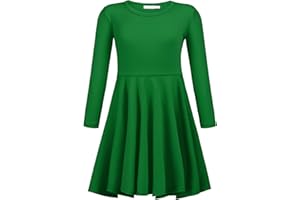 trudge Vestido sin Mangas de Verano para niñas Una línea de Manga Corta/Manga Larga Algodón Color sólido Camiseta Princesa Vestidos básicos Vestido de Patinador Fattern Edad 2-13