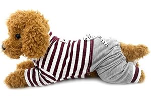 Ranphy Pyjama à Rayures pour Petit Chien avec Pantalon Confortable en Coton Vêtements pour l'hiver, l'été, l'automne Marron Taille L