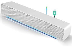 HAKEETA Enceinte USB, Mini Haut-Parleur PC Stéréo Léger Filaire LED Barre de Son Speaker Soundbar SoundBox, Jack Audio 3,5 mm Compatible avec PC Ordinateur Tablette TV pour Bureau Maison Home-cinéma （Blanc）