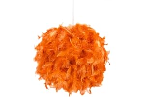 Happy Homewares Eye-Catching and Modern Real Natural Vibrant Orange Feather Decorated Small Pendant Light Shade 40watt Maximum Perfect Statement Piece 25cm Diameter