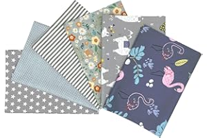 Jukway 6 Stück Baumwollstoff Meterware 50 x 50 cm Patchwork Stoffe zum Nähen Quilten DIY Dekoration Basteln Handwerken, Reine Baumwolle Stoff Bedruckte Mustern Stoffpakete (Grau)