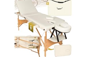 TecTake® Table de Massage Pliante Professionnelle 3 Zones Massage et Relaxation Bois Table Esthetique Professionnel Cosmetique Lit de Massage Portable Repose Bras & Housse de Transport - Beige