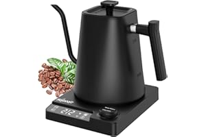 HOJOCOJO Hervidor Agua Eléctrico,Tetera Gooseneck,Pour Over Kettle & Coffee Kettle,100% Acero Inoxidable,Calentamiento Rápido de 1200W,1 Litro, Negro
