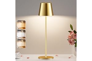 PreeOtti Lampe de Table LED Sans Fil, 3 Température de Couleur, Intensité Variable, Lampe de Chevet Tactile Rechargeable pour Chambre Salon Camping Jardin Café Extérieur(Doré)