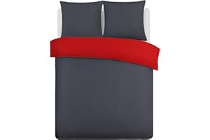 VISION Juego de Ropa de Cama de 155 x 220 cm con Funda de Almohada de 80 x 80 cm, Bicolor y Reversible: Rojo/Gris