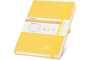POPRUN Agenda 2025 Journalier A4 Grand Format 30,5 x 21,5 cm - Couverture Rigide, 1 Page par Jour, D'Jan 2025 à Déc 2025-12 Mois, Avec signet à 2 rubans, Papier 80 g/m², Jaune clair-LYW