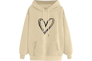 JISDFKFL Hoodies for Women Uk Sale Clearance, Uni-Sex Plain Loose Warm Drop Shoulder Pullover Fall Winter Long Sleeve Heart Pattern Print Drawstring Fleece w Pockets Ladies Tops