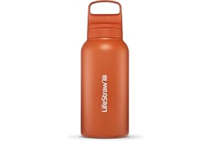 LifeStraw Go Series — Insulated Stainless Steel Water Filter Bottle for Travel and Everyday Use Removes Bacteria, Parasites and Microplastics, Improves Taste, 1L Kyoto Orange