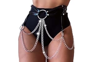 Flovel Catena a vita in pelle punk Catene per il corpo a strati neri Catena per pancia da discoteca Rave per donne e ragazze