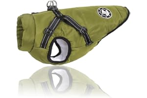 LUOWAN Cappotti per cani impermeabili con imbracatura Vestiti per cani caldi e confortevoli Lavabili in lavatrice Design a strisce riflettenti Resistente anello a D da mettere e togliere comodamente