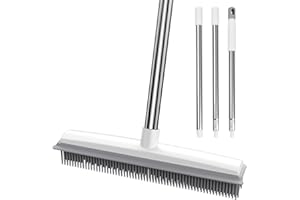 volumoon Gummibesen mit Stiel, Besen Gummiborsten mit Abzieher, Weicher Besen, Kehrbesen, Bodenbürste für Innenbereich, für Teppich Böden Entfernen HaustierHunde Katzen Tiere Haare