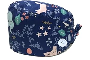 crazy bean Unisex 101% Algodón Gorro de Turbante con el Botón Ajustable Transpirable Gorro de Trabajo con Banda de Sudor Belleza para Mujeres Niñas