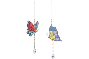 JISHSHAY 2 Pcs DIY 5D Diamond Painting Wind Chime Butterfly Double Sided Hanging with Crystal Pendant Diamond Art Painting Ornaments Suncatcher Kits Window Decor Butterfly Cross Stitch Stickers