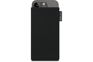 Adore June Classic Schwarz Tasche kompatibel mit iPhone 15 14 / iPhone 15 14 Pro Handytasche aus widerstandsfähigem Cordura Stoff mit Display Reinigungs-Effekt, Made in Europe