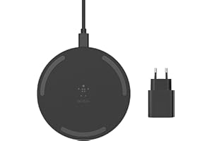‎BELKIN Belkin Boost Charge Bezprzewodowa ładowarka indukcyjna o mocy 15 W (z certyfikatem Qi dla iPhone’a, słuchawek AirPods, urządzeń firm Samsung, Google i innych, dołączony zasilacz sieciowy) – czarna