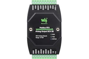 Waveshare Industrial 8-Ch Analog Output Module, 12-Bit DA Conversion, Supports 8-Ch Simultaneous Voltage Or Current Output, DC 7~36V Wide Voltage Power Supply, Modbus RTU Protocol, Rail-Mount Support