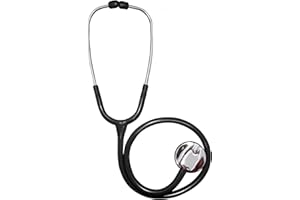 TENSO Premium Stainless Steel Cardiology EMT Single Head Doctors Nurses Stethoscope, Foam Lined Carry Case + Spares Box - Black