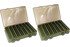 Caja de señuelos de pesca, TOPIND de doble cara Caja de anzuelos de cebo de plástico visible Caja de almacenamiento Caja organizadoraorificio de drenaje Accesorios de pesca (verde(2L))