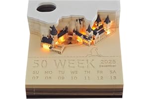 TIUYII Time Piece Calendar - 2025 Desk Calendar With LED Light - 3D Calendar Paper Carving Art Memo Pad Notepad Gift for Christmas Housewarming Desktop Decoration (With Weekly Calendar & Light)