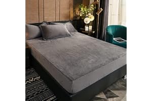 Luofanfei Fleece Spannbettlaken 160x200 Grau Warm Plüsch Samt Kuschelige Boxspringbett Frottee Bettlaken Biber Spannleintuch Doppelbett Uni Muster Leintuch für Hohe Matratze Hoher Steg bis 25-30 cm