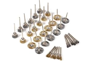 Hsthe Sea Outil Rotatif de Polissage en Acier et Laiton, Brosse métallique, Brosse en Acier, Tige de 1/8 "(3mm) pour Accessoires de Polissage Dremel, 36 pièces