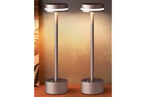 FUNTAPHANTA 2 Pack LED Battery Operated Cordless Table Lamp with Touch Sensor, Aluminum Lamp Body, 3 Level Dimming, 4000mAh Rechargeable Battery, 3000K Warm Light, for Dining Table (Brown)
