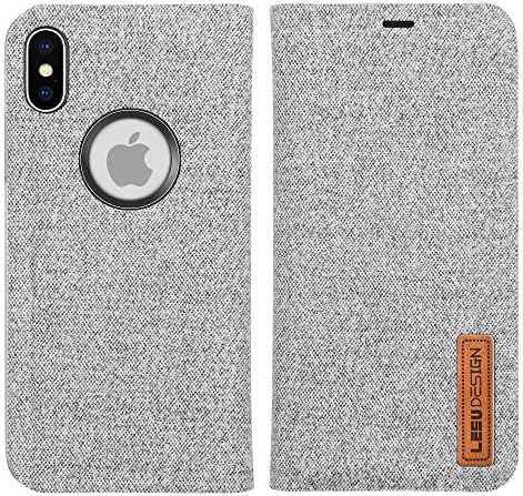 Apple iPhone X Case Stand, from MaxiPRO® High Quality iPhone X Flip Case, [Stand] [Wireless Charging]Jeans Look Case Cover for iPhone X/10 (Grey)
