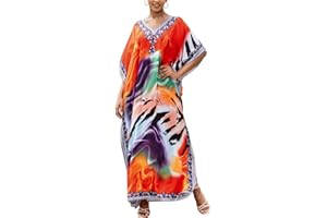 L-Peach Kaftan Kimono Ropa de Dormir Vestido de Playa Cover Ups Sarong para Mujer