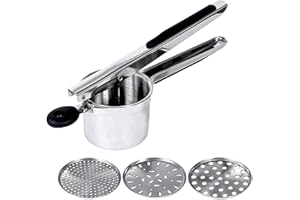 JIAKALAMO Potato Ricer,with 3 Interchangeable Discs,Stainless Steel Potato Masher Ricer for Mashed Potatoes,Mashed PotatoMasher for Commercial Home Use,Potatoes Press Kitchen Gadget Fruit & Veg Press,Black