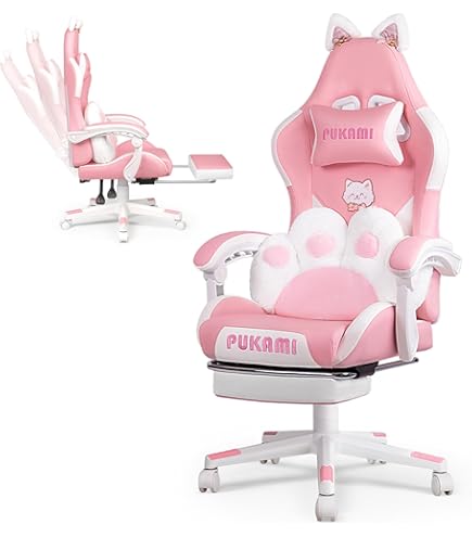 Vigosit Roze Gaming Chiar met kattenpoot lendenkussen en