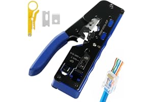vsshe Pinza Crimpatrice RJ45 di Rete Ethernet, Crimpatrice rj45 Strumento, Connettori RJ45 Passanti di Rete 8P per Cavi di Rete CAT5/CAT5E/CAT6/CAT6A//CAT7 e 6P RJ11, con Taglierina, Blu