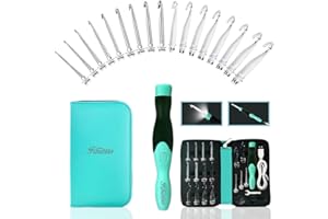 Knitiss 17 Sizes Lighted Crochet Hooks Set 2.5mm~14.0mm, Rechargeable Crochet Hook with Interchangeable Crochet Head