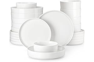 MALACASA, Série LEAH, Service de Table 24 Pièces en Porcelaine pour 6 Personnes | avec 6 Assiettes Plates, 6 Assiettes à Dessert, 6 Bols à Céréales et 6 Bols à Pâte | Passe au Lave-vaisselle | Blanc