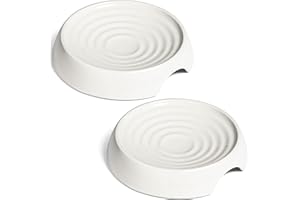 CatGuru Cat Bowls, Whisker Stress Free Cat Food Bowl, Reliefs Whisker Fatigue, Wide Cat Bowl, Non Slip Cat Food Bowls, Shallow Cat Dish, Cat Feeding & Watering Supplies (Set of 2, Ceramic, White)