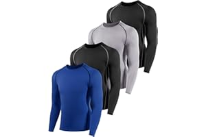 Orrfreer 4 Pack Boys' Long Sleeve Base Layer Top, Kids Compression Shirt Moisture-Wicking Athletic Sports Undershirt Quick Dry Breathable, Football Running Baselayer Tops