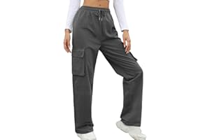 Voqeen Pantaloni Cargo Donna con Larghi Jogging Pantalone Tasche Laterali Elasticizzati Y2K Pantaloni alla Caviglia Vita Comodi Moda Casual Streetwear