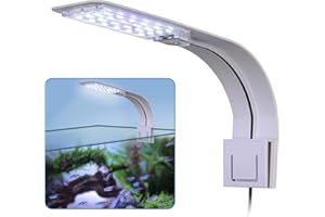 KWOKWEI LED Aquarium Licht, Clip-on Aquarium Lampe mit Weiß und Blau Licht, 10W LED Aquarienleuchte mit EU-Stecker, 24LEDs Fische Tank Beleuchtung Aufsetzleuchte für Aquarium, Zisternen