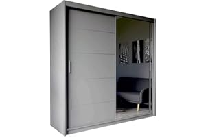 GENERIC FURNITUREWAVE Lazio Modern Wardrobe with Sliding Doors Mirror cupboard, 2 Door cabinet with Hanging Rails & Adjustable Shelves, Space Saving Wardrobe for Bedroom Furniture