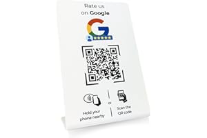 NEXIT Aufsteller für Google Bewertungen mit QR-Code und NFC-Chip (Englisch) 16,5 x 10,5 cm - weiß