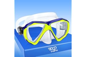 EXP VISION Dziecięce okulary do nurkowania, 180°, ochrona przed zaparowaniem, maska do pływania dla dzieci z hartowanego szkła, z ochroną nosa, maska zapobiegająca wyciekaniu, maska do nurkowania dla 4-15 lat,