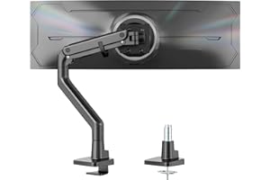 monTEK Heavy-Duty Monitor Arm for 17-57" Ultrawide Curved Screen, Load 27kg, Height Adjustable Monitor Desk Mount with Tilt Swivel Rotate, Gas Spring, 75/100 VESA Mount, Clamp & Grommet, Black