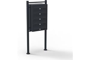 ‎WILTEC Wiltec 5er Briefkastenanlage schwarz 556 x 270 x 1500 mm, Standbriefkasten mit 5 Fächern, Schlüssel und Namensschild, Briefkasten Postkasten mit Ständer