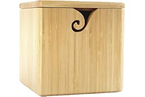 JOYEEE Cuenco de Hilo con Tapa + Juego de 10 ganchos de ganchillo de bambú para Tejer y Hacer Ganchillo, Echo a Mano de Lana Organizador de Cuenco kit de ganchillo para mamá, abuela regalo