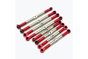 EPTNNASO 8pcs Acciaio Duro Regolabile Anteriore e Posteriore Puntale Links Spinta Aste con Alluminio Estremità Rosso per Traxxas 1/16 Mini E-Revo Summit 7138 7118