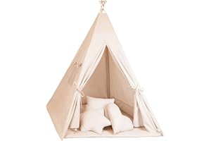Totsy Baby Tipi Zelt für Kinder Spielzelt Tippi Kinderzelt Kinderzimmer Teepee Indianerzelt Outdoor Indoor Modell 2 mit Spielmatte und 3 Kissen Aprikosenfarbe