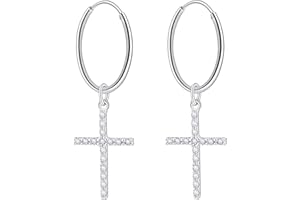 Bo Win 925 Sterling Silber Ohrringe Silber Creolen mit Kreuz Anhänger Damen Ohrringe Hängend Klein Kreolen 16mm Unisex Ohrringe Kreuz Creolen CZ Ohrringe für Damen Mädchen Herren Männer