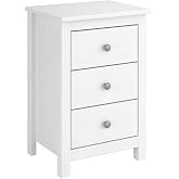 Moblit Alme Series Bedside Table 3 Drawers &ndash; Solid Pine Wood White Wash &ndash; Modern Chest of Drawers for Bedroom &ndash; 63 x 43 x 35