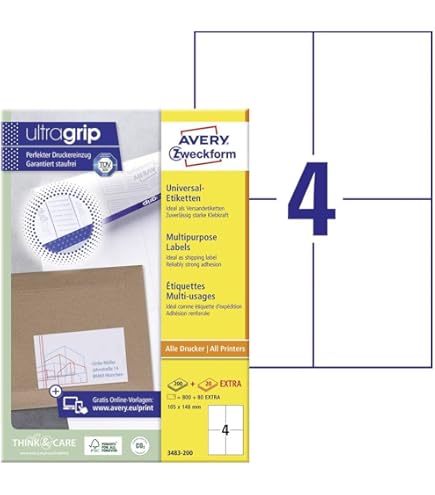 200 Etichette Adesive 105x74 Mm - 25 Fogli A4, Bianche, Per Stampante Laser E Inkjet, Multiuso - Foto 2