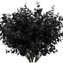 6 mazzi di fiori artificiali neri, 33 cm, eucalipti finti foglie rami, bouquet di plastica, per casa, matrimoni, feste, decorazioni per tavoli di Halloween, centrotavola, nero